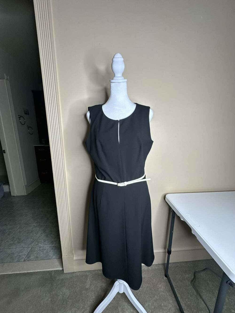 Calvin Klein Black Dress Size 10 Sleeveless A-Line with Belt